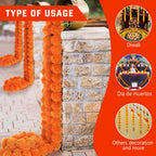 5Pcs Marigold Garland For Decoration, 5 Feet Artificial Marigold Flowers Diwali Decorations For Home, Orange Artificial Marigold
