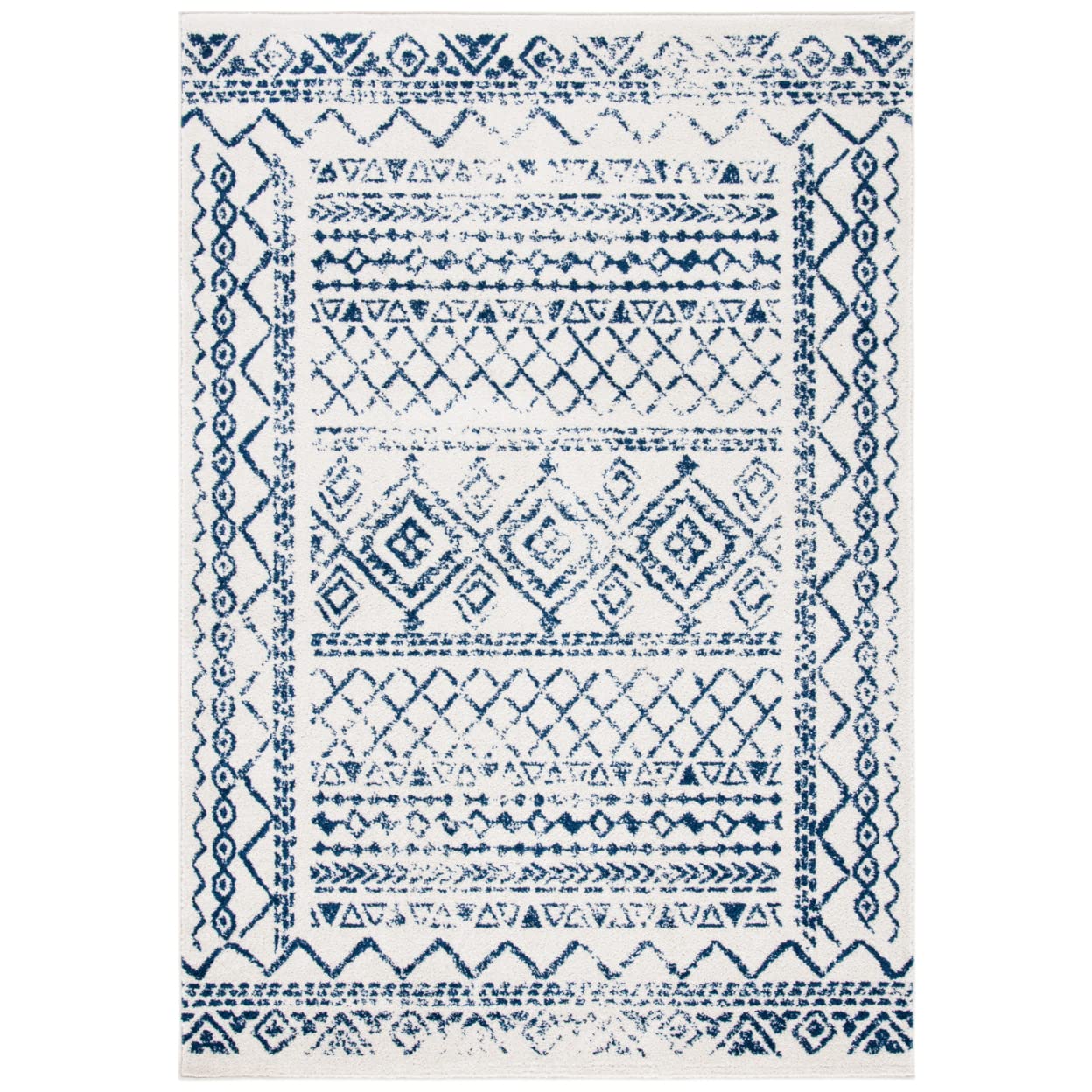 SAFAVIEH Tulum Collection Accent Rug - 2 x 5, Ivory & Navy, Moroccan Boho Distressed Design, Non-Shedding & Easy Care, Ideal f