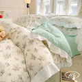 VM VOUGEMARKET White Lace Duvet Cover Queen Reversible Floral Plaid Comforter Cover with Zipper Ties Cotton Romantic Princess Be