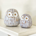 Huey House Chubby Night Owl Decor Statue Sculpture, Bookshelf Decor Accents, Boxed Set of 2 Rustic Brown & White (3? & 4? inches