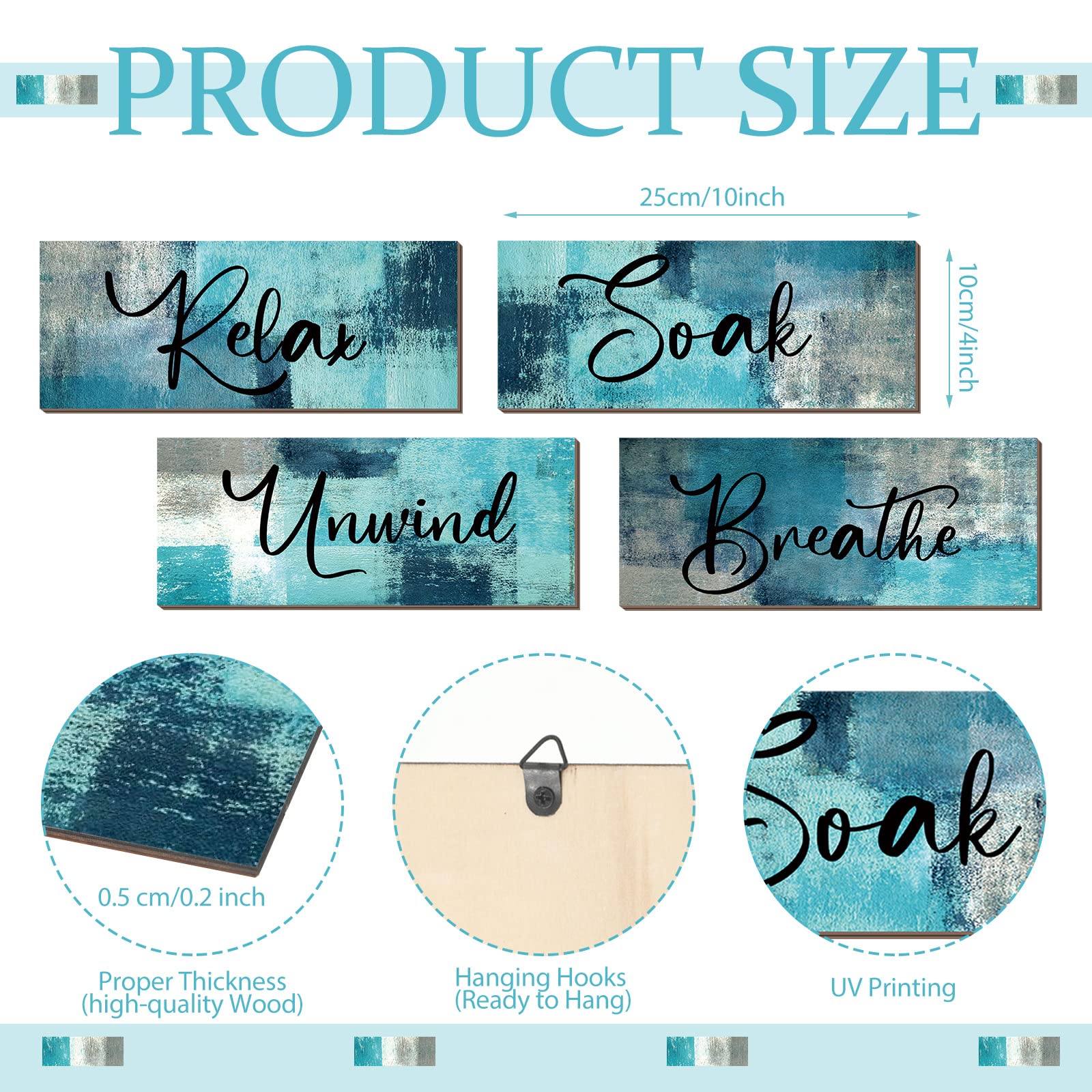 Maitys 4 Pcs Bathroom Wall Decor 10 X 4 Inch Bathroom Wall Art Contemporary Wood Bathroom Pictures For Wall Soak Unwind Relax Wa