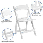 Flash Furniture Hercules Series Folding Chair - White Resin - Set Of 4 800Lb Weight Capacity Comfortable Event Chair - Light Weight Folding Chair