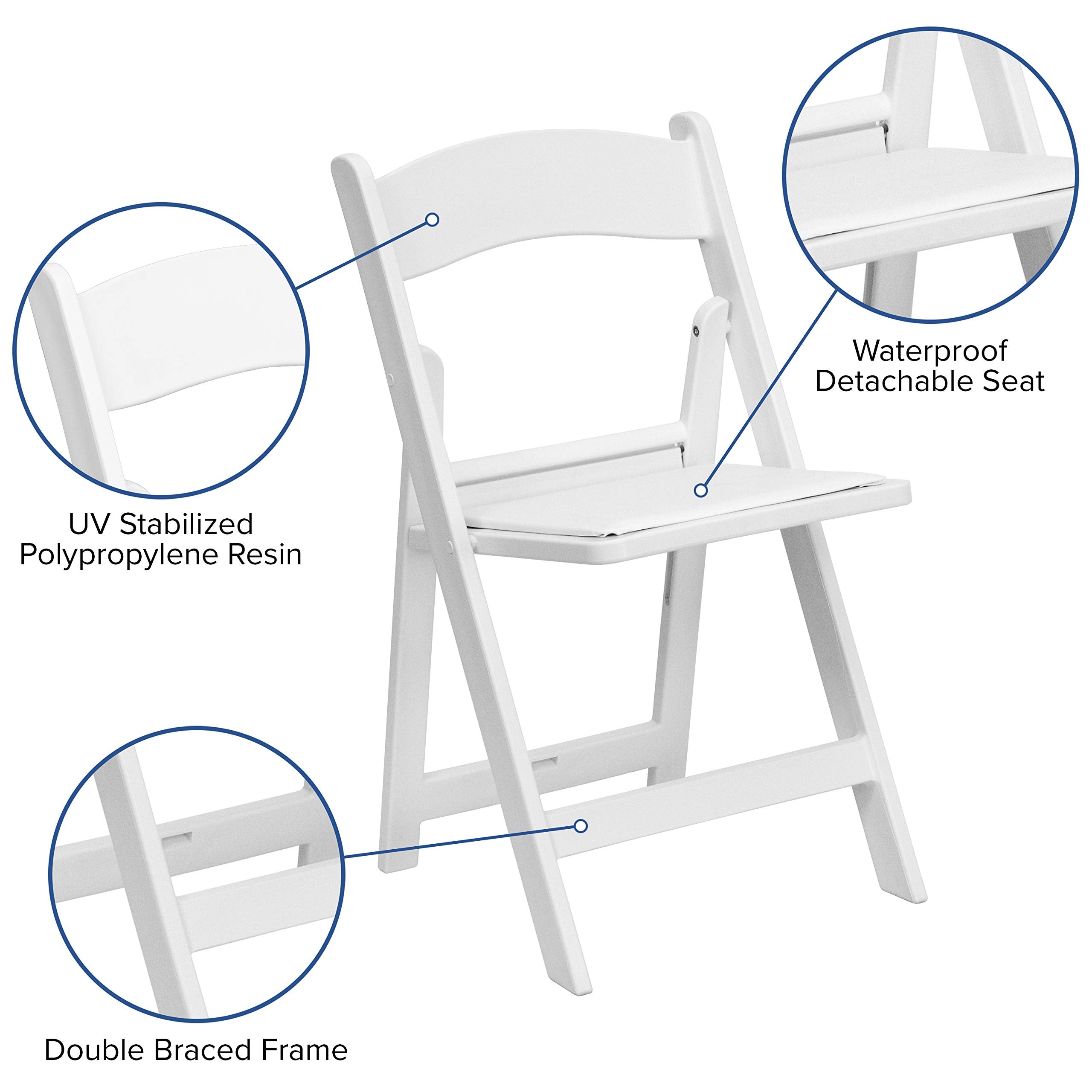 Flash Furniture Hercules Series Folding Chair - White Resin - Set Of 4 800Lb Weight Capacity Comfortable Event Chair - Light Weight Folding Chair