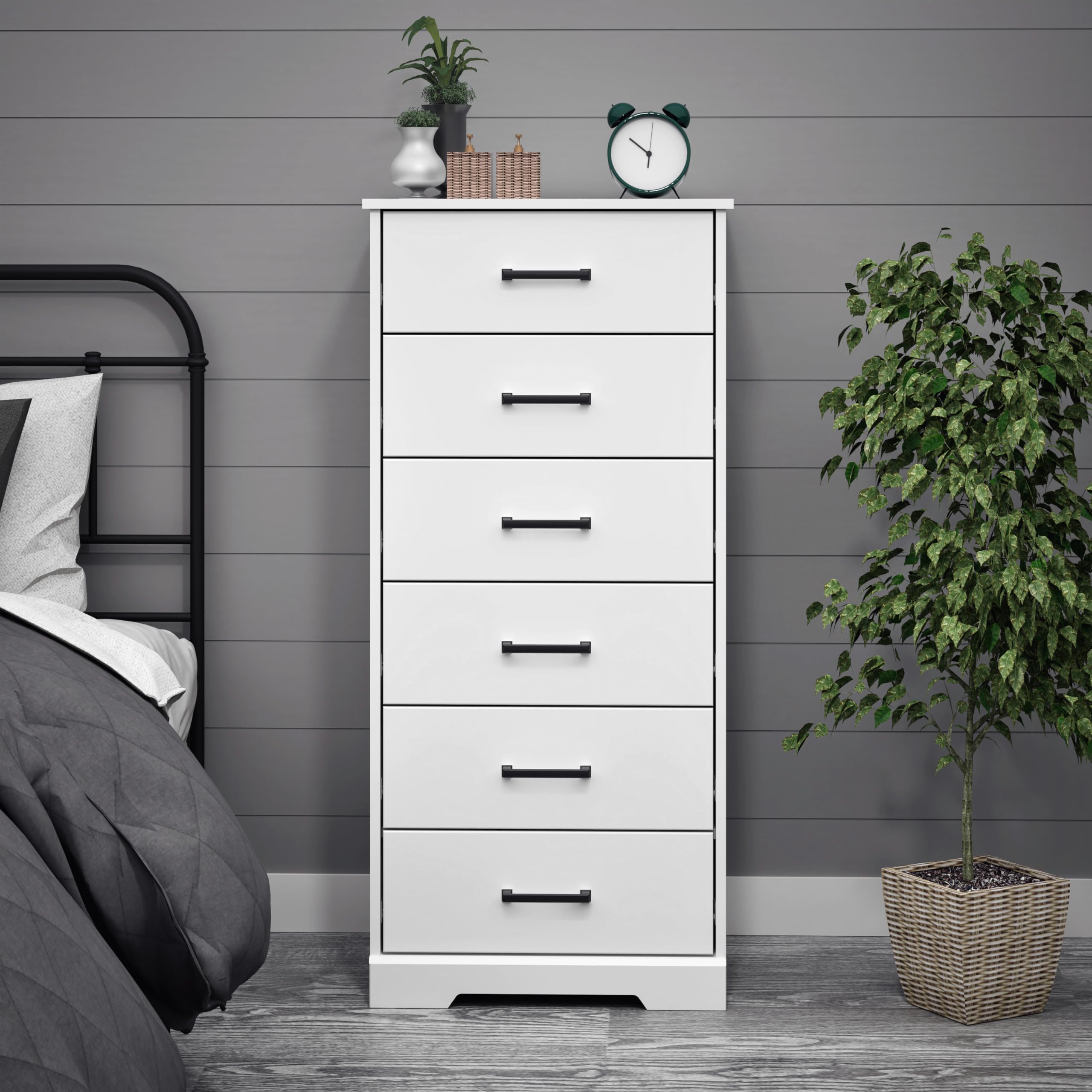 Prepac Rustic Ridge Farmhouse Dresser, White Dresser For Bedroom, Chest Of Drawers With 6 Drawers 18.5' D X 23.75' W X 51.5' H, Wdbh-1606-1