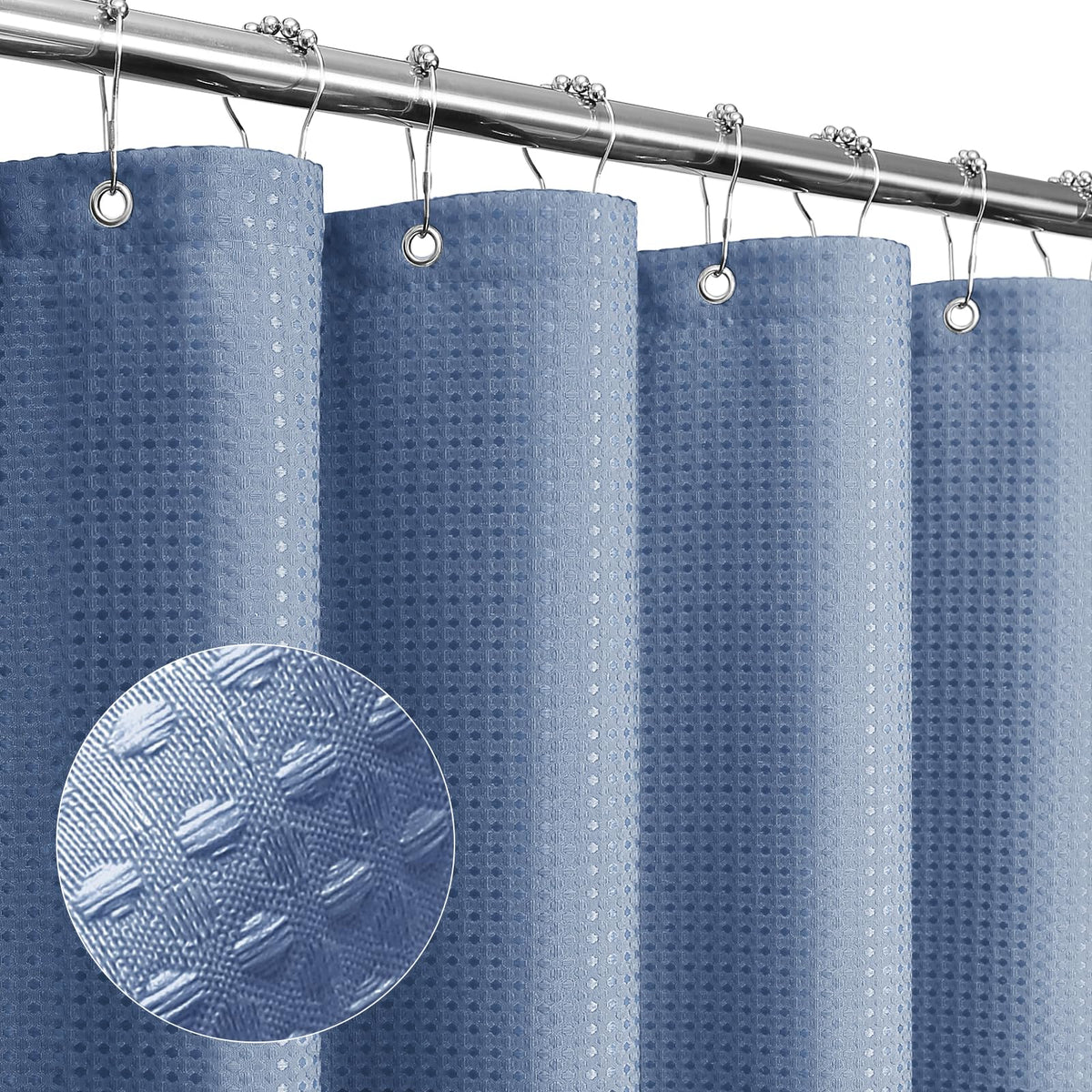 Gibelle Moonlight Blue Shower Curtain, Waffle Weave Textured Fabric Shower Curtain for Bathroom - Soft Cloth & Hotel Spa Luxury,