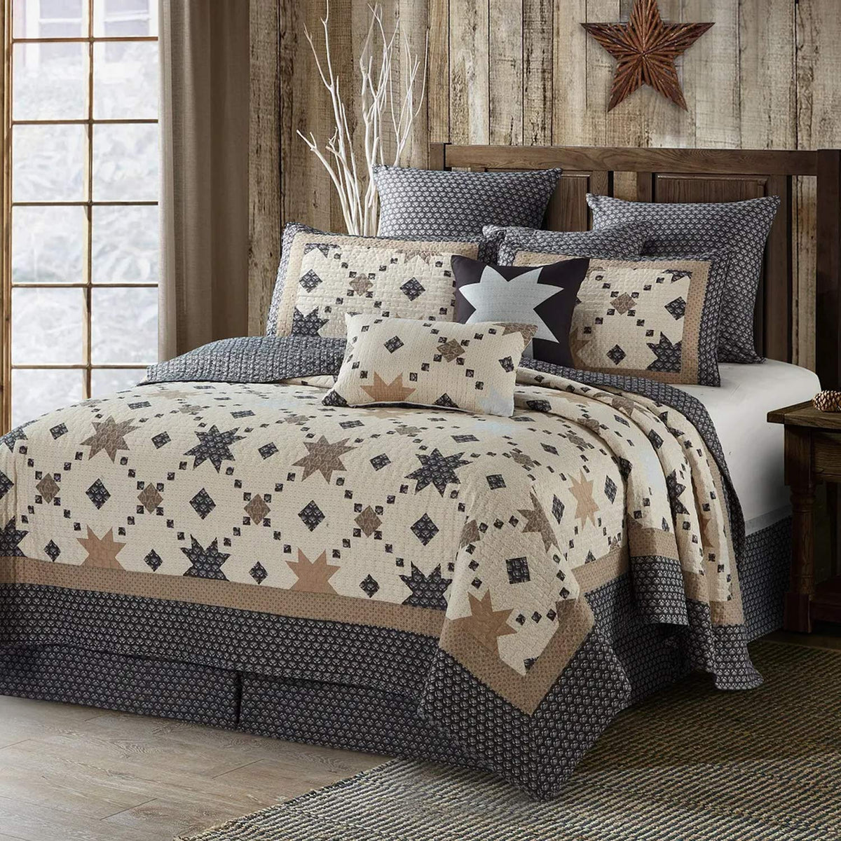 Virah Bella 3 Piece Full/Queen Cabin Quilt Bedding Set - Midnight Star - Rustic Country Reversible Patchwork Comforter Set With