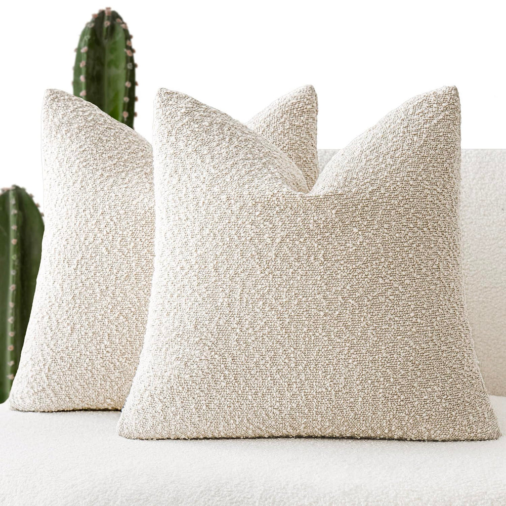 Foindtower Set of 2, Decorative Textured Boucle Throw Pillow Covers Accent Solid Pillow Cases Neutral Cozy Couch Cushion Case fo