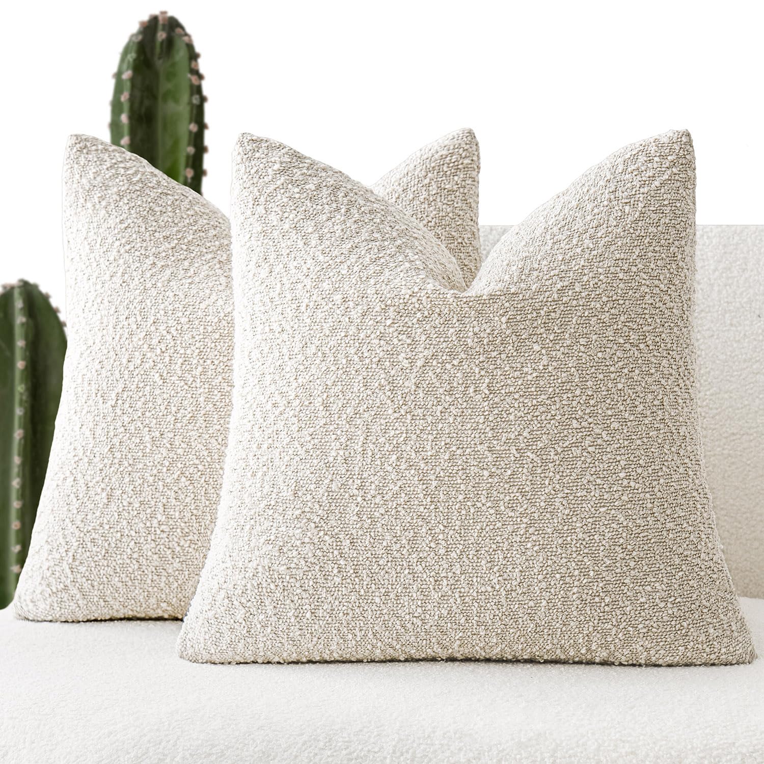 Foindtower Set of 2, Decorative Textured Boucle Throw Pillow Covers Accent Solid Pillow Cases Neutral Cozy Couch Cushion Case fo