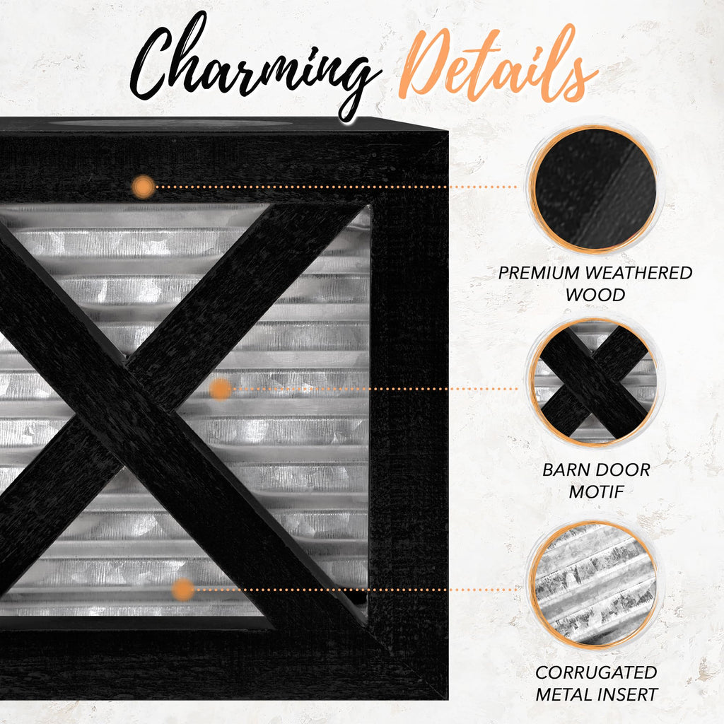 Autumn Alley Barn Door Square Farmhouse Tissue Box Cover In Black And Galvanized - Farmhouse Bathroom Accessories - Rustic Bathr