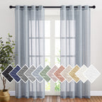 Nicetown Linen Textured Semi Sheer Curtains 84 Inches Length, Eyelet Top Bedroom Window Privacy Translucent Light Filtering Flax