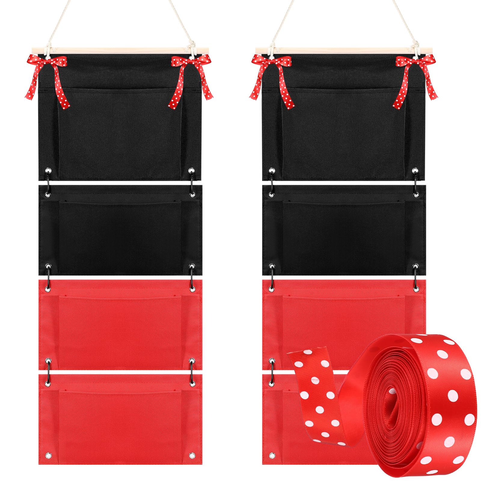 Yeyeplum 2 Pcs Fish Extender Cruise Hanging Organizer with 4 Pockets and 1 Pcs 5 Yard Red Polka Dot Ribbon Cabin Door Hanging St