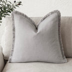 Foindtower Decorative Linen Fringe Throw Pillow Covers Cozy Boho Farmhouse Cushion Cover With Tassels Accent Pillowcase For Chai