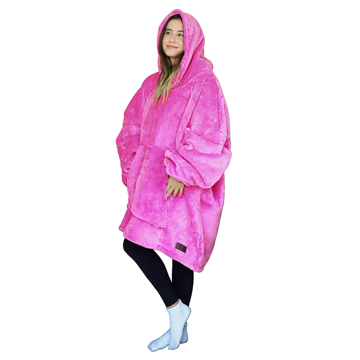 Tirrinia Hot Pink Oversized Hoodie Blanket Sweatshirt Comfortable Sherpa Giant Wearable Blankets Gift For Adults Men Women Teena