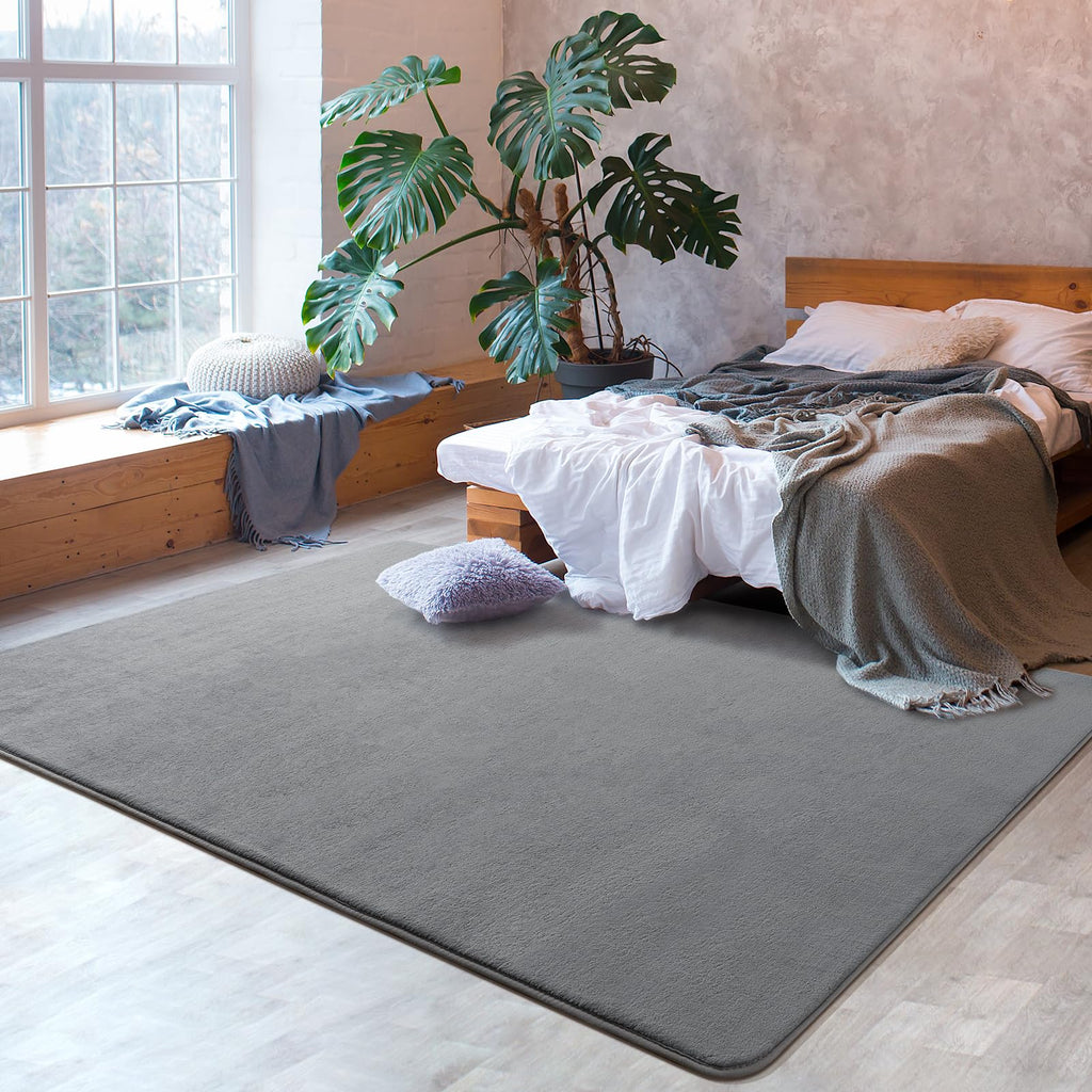 Softlife Washable Living Room Rug, 5X7 Grey Area Rugs For Bedroom, Soft Fluffy Fuzzy Carpet Bedside Rug Indoor Non-Slip Rug For