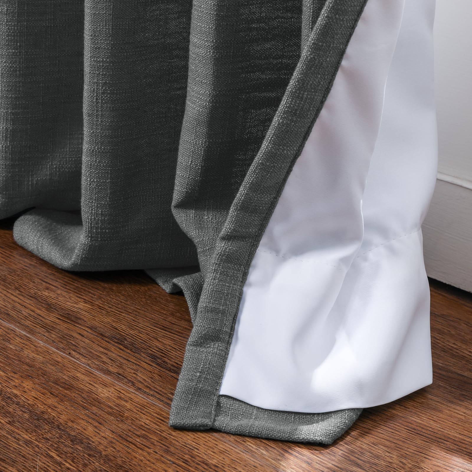 Twopages Carbon Grey Pinch Pleated Drape 84 Inch Length Linen Light Filtering Room Darkening Curtain For Bedroom, Double Layer L