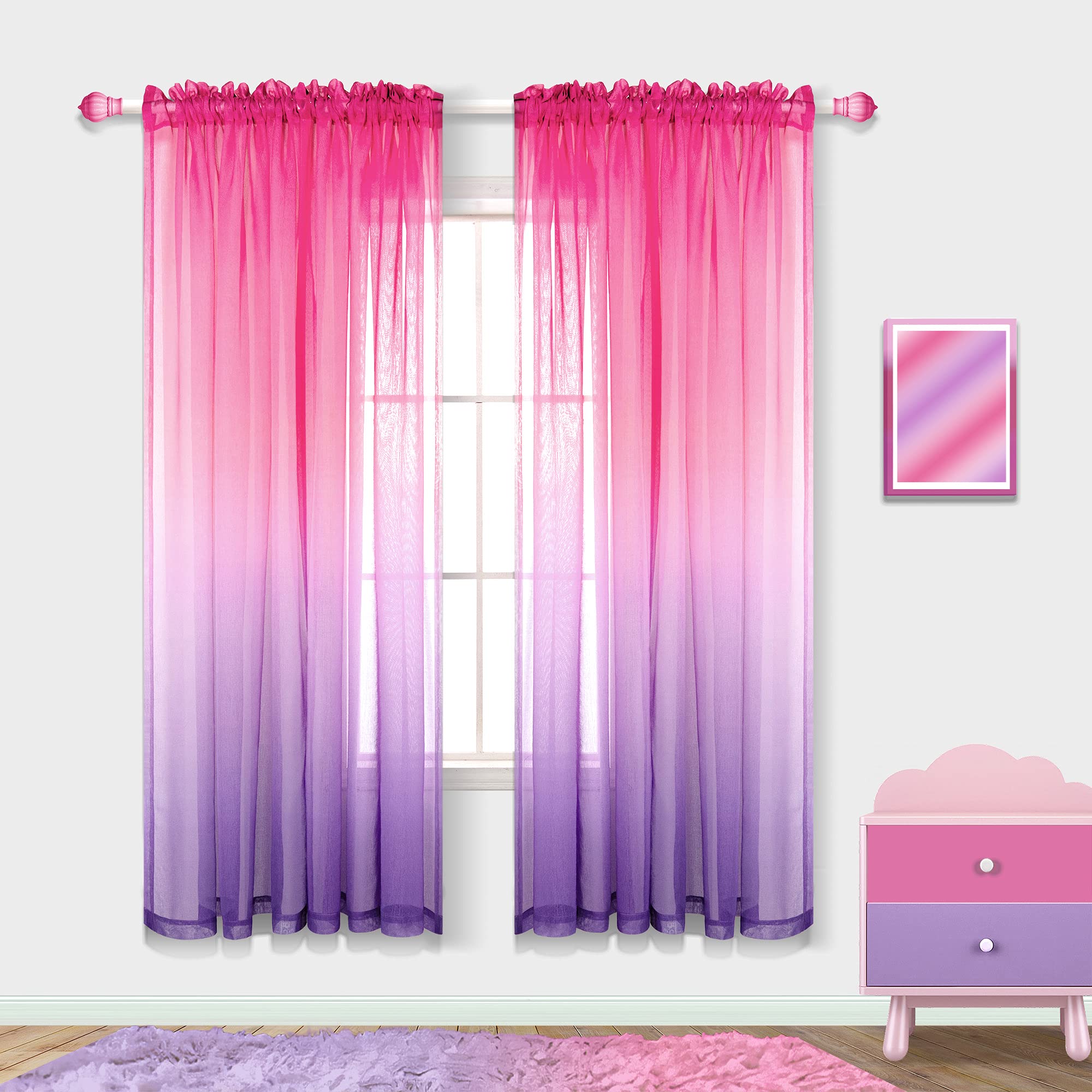 Girls Room Decorations For Bedroom 2 Panels Rod Pocket Ombre Curtains Pink And Purple Room Decor For Teen Girls Hot Pink To Lave