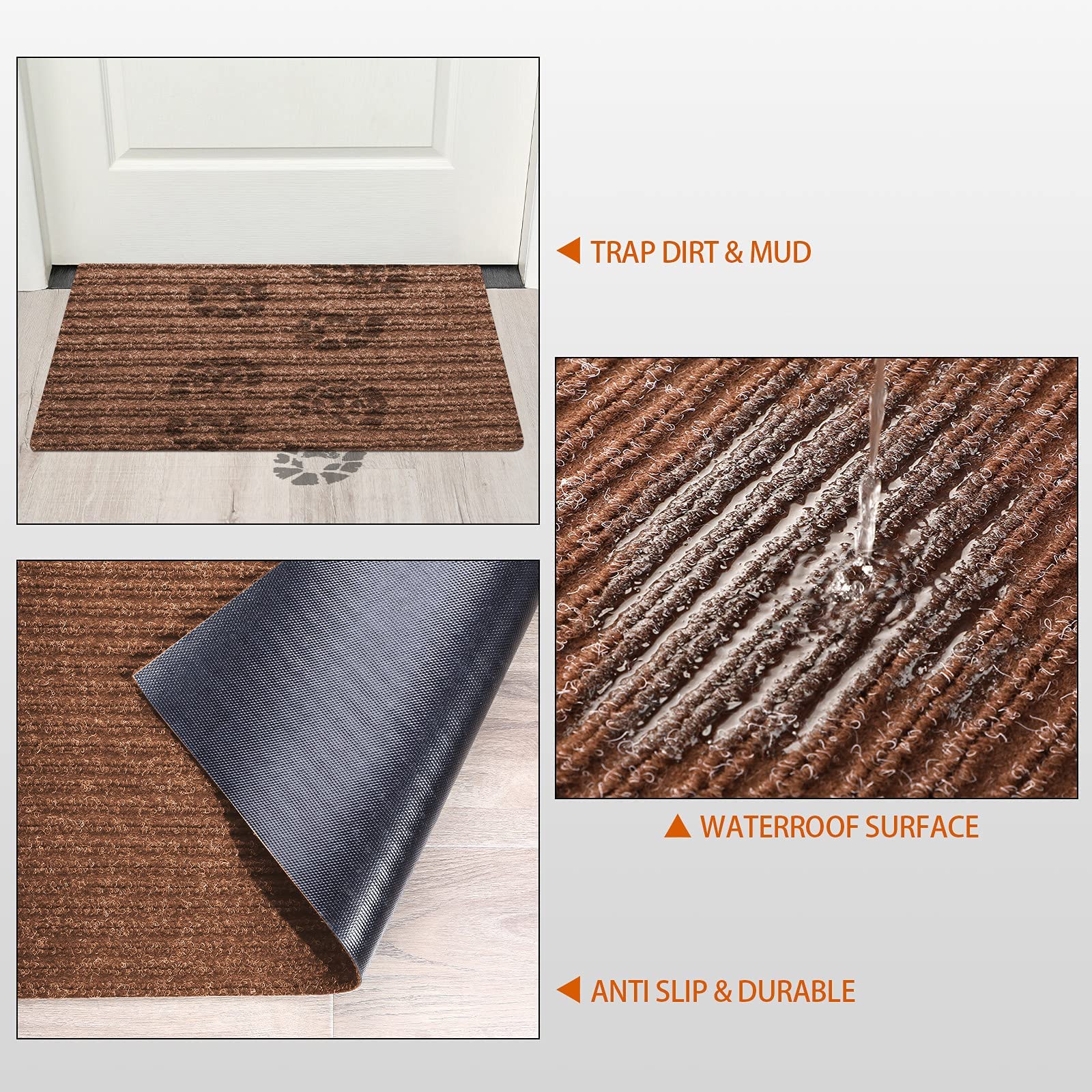 Nuanchu Large Semi Finished Outdoor Mat 16 X 79 Inch Narrow Door Mat Non Slip Boot Rugs Waterproof Carpet Roll For Bathroom Entryway Indoor Outdoor(Coffee,4 Roll)