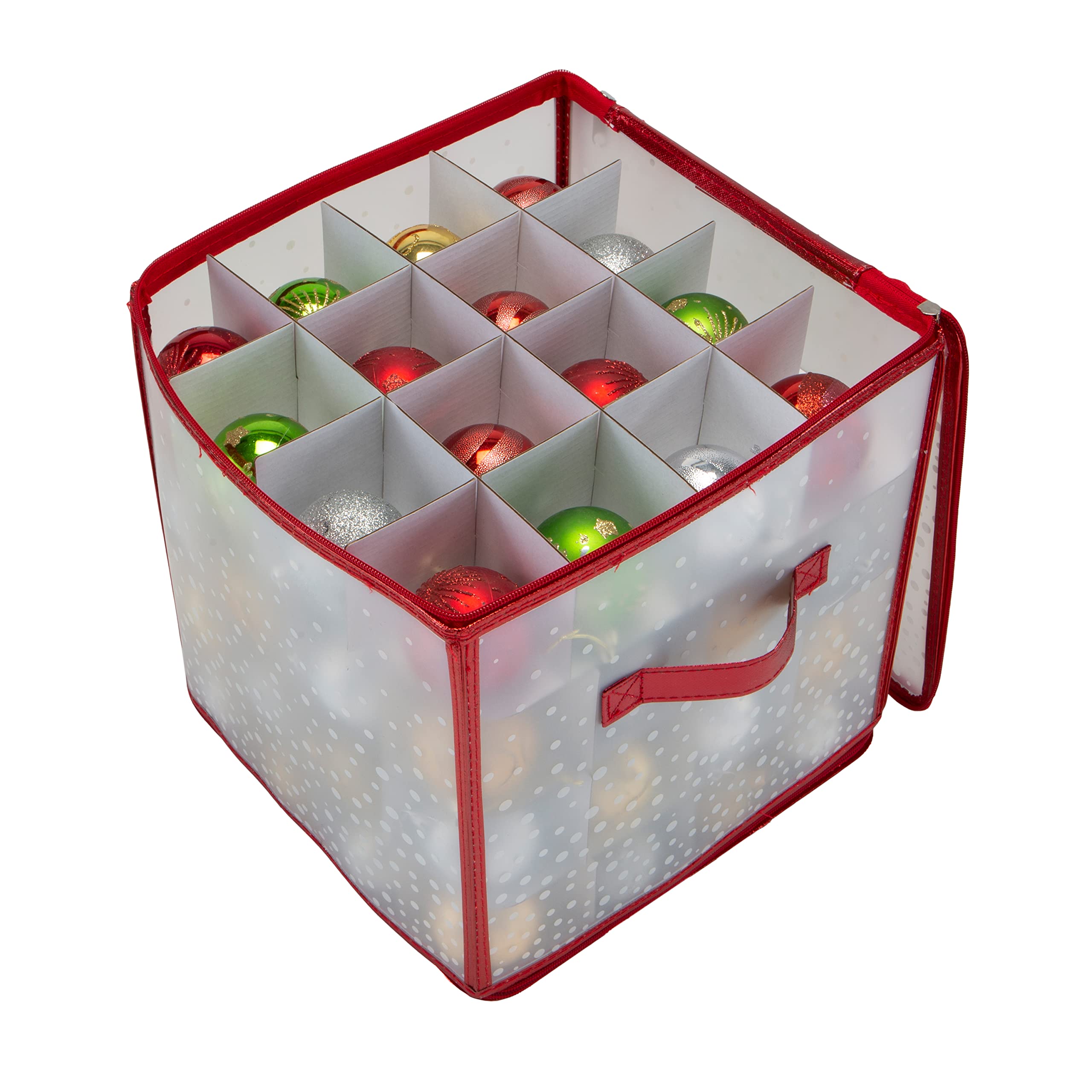 Simplify 64 Count Ornament Storage Box | Plastic | Decorative Organizer | Storage Bin | Red | L12 x W12 x H12