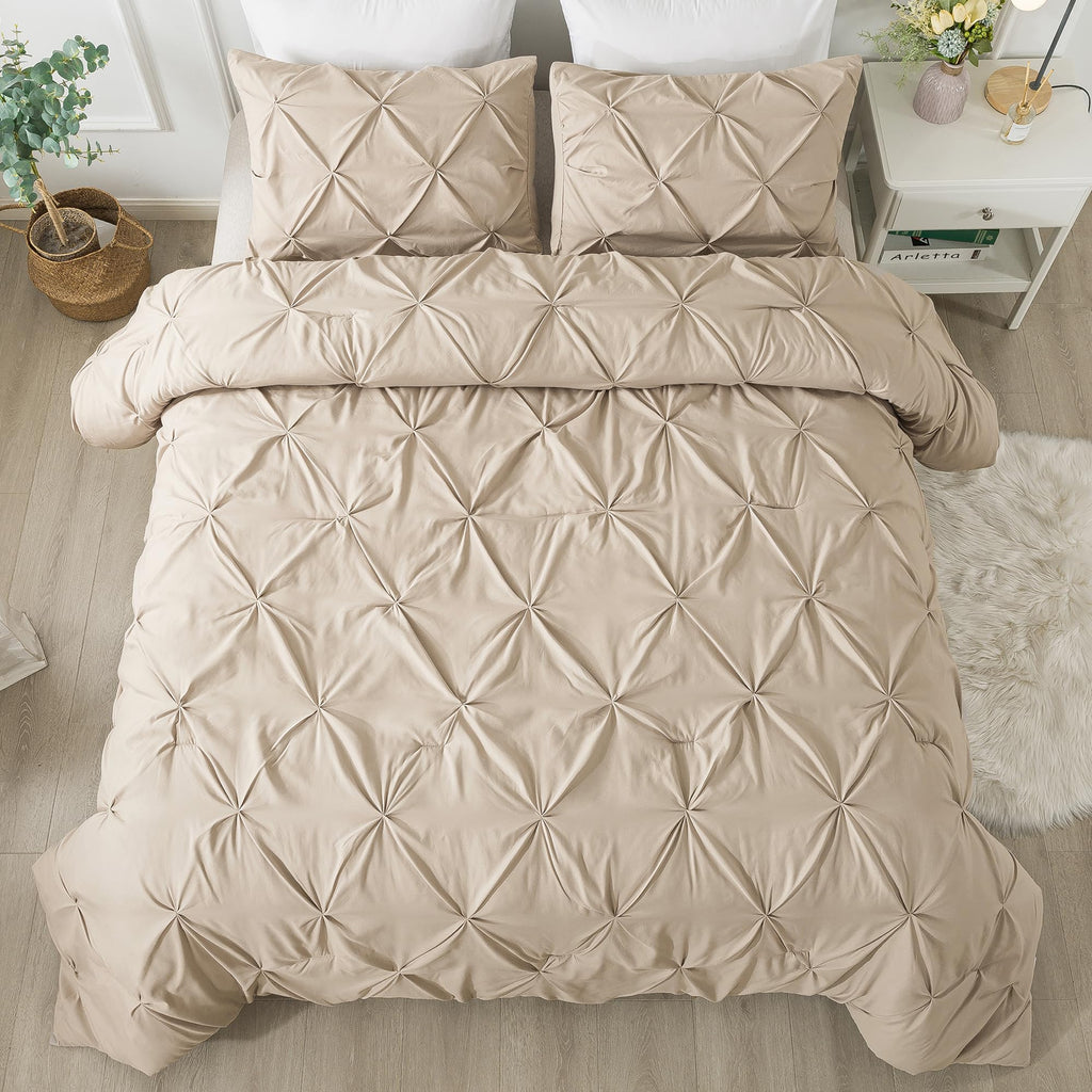 Andency California King Comforter Set Khaki (104X96Inch), Pinch Pleat Cal King Comforter Set 3 Pieces, Oversized King Pintuck Bed Comforter, Microfiber Down Alternative Comforter Bedding Set