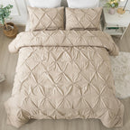 Andency California King Comforter Set Khaki (104X96Inch), Pinch Pleat Cal King Comforter Set 3 Pieces, Oversized King Pintuck Bed Comforter, Microfiber Down Alternative Comforter Bedding Set