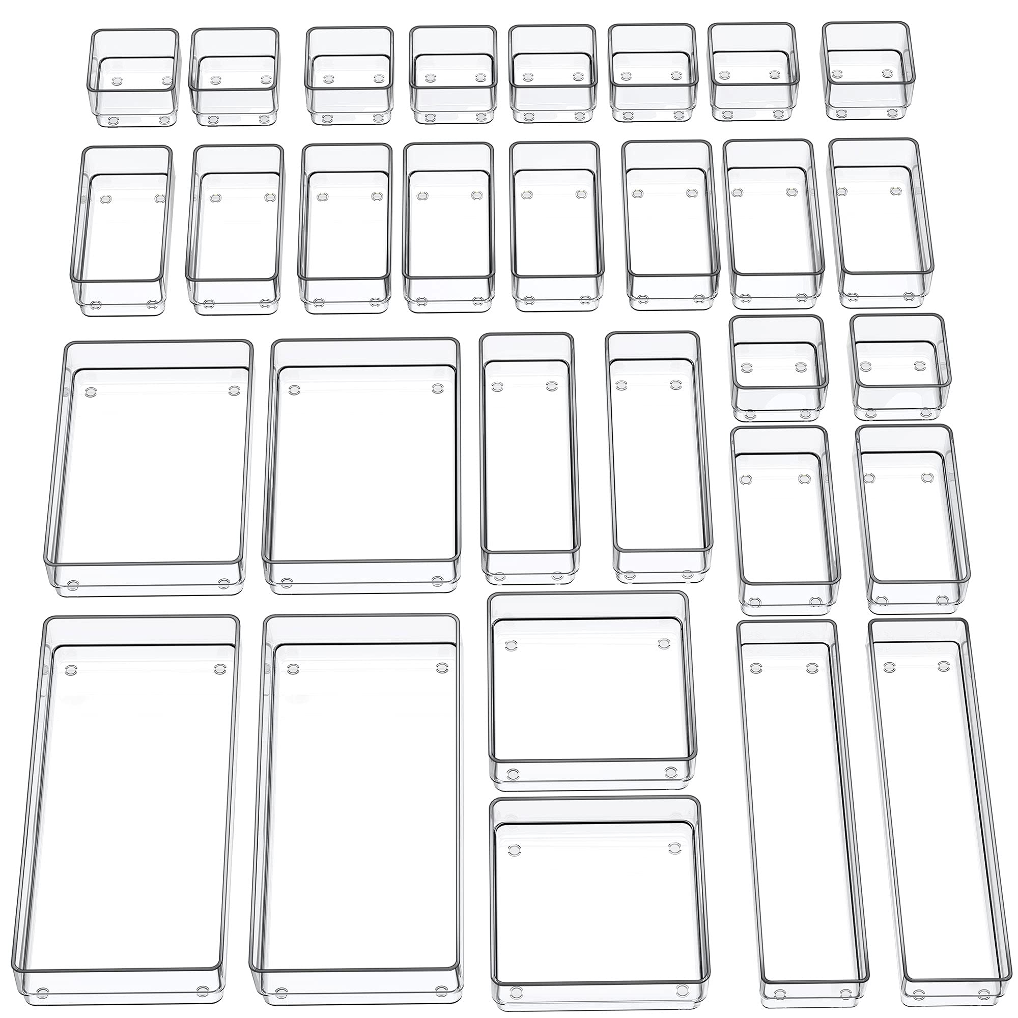 SMARTAKE 30-Piece Drawer Organizer with Non-Slip Silicone Pads, 7-Size Desk Drawer Organizer Trays Storage Tray for Makeup, Jewe