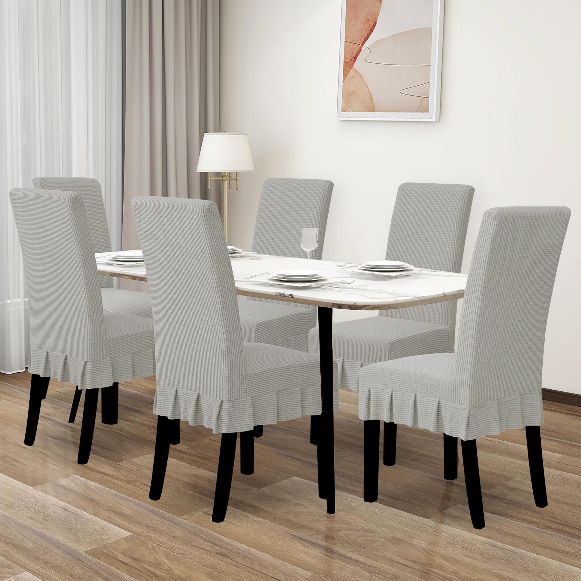 Easy-Going Dining Chair Covers Stretch Parsons Chair Slipcover With Skirt Chair Covers For Dining Room Restaurant Banquet (8 Pcs