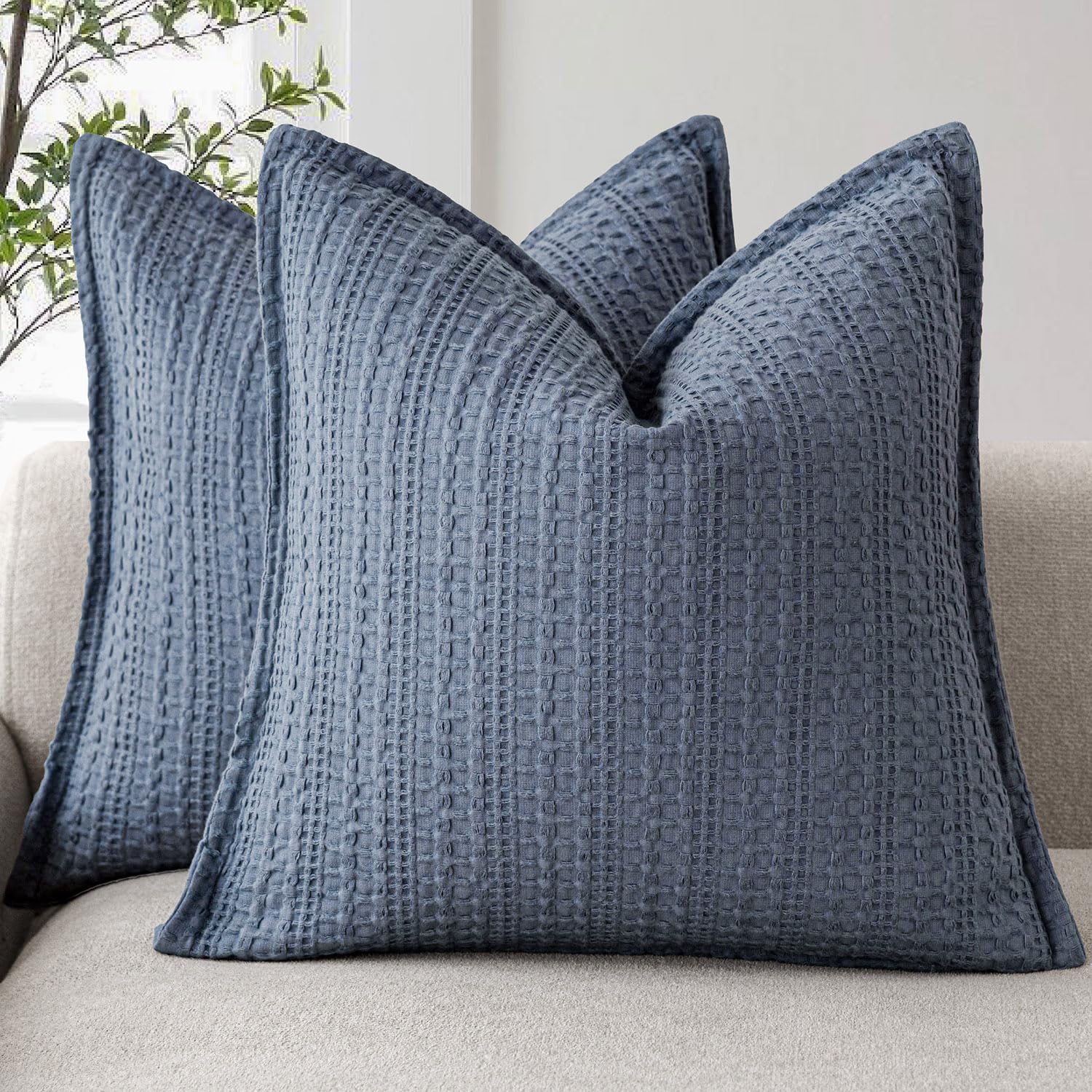 Foindtower Set Of 2 Decorative Cotton Waffle Weave Throw Pillow Covers Euro Shams Cushion Covers Accent European Pillowcase For