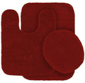 Mk Home 3pc Angela Non Slip Soft Bath Set Rugs for Bathroom Bath Rug, Contour Mat, Toilet Seat Cover New (Red)