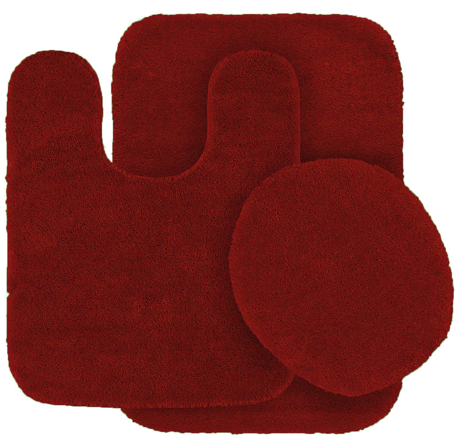Mk Home 3pc Angela Non Slip Soft Bath Set Rugs for Bathroom Bath Rug, Contour Mat, Toilet Seat Cover New (Red)