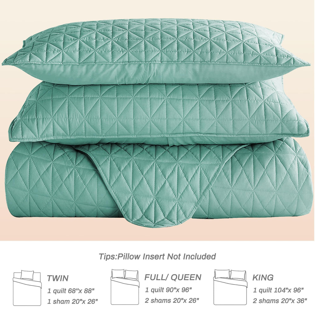 Exclusivo Mezcla Quilts King Size Bedding Set With Stitched Grid Pattern, Lightweight Summer Green Bedspreads Coverlets Bed Cove