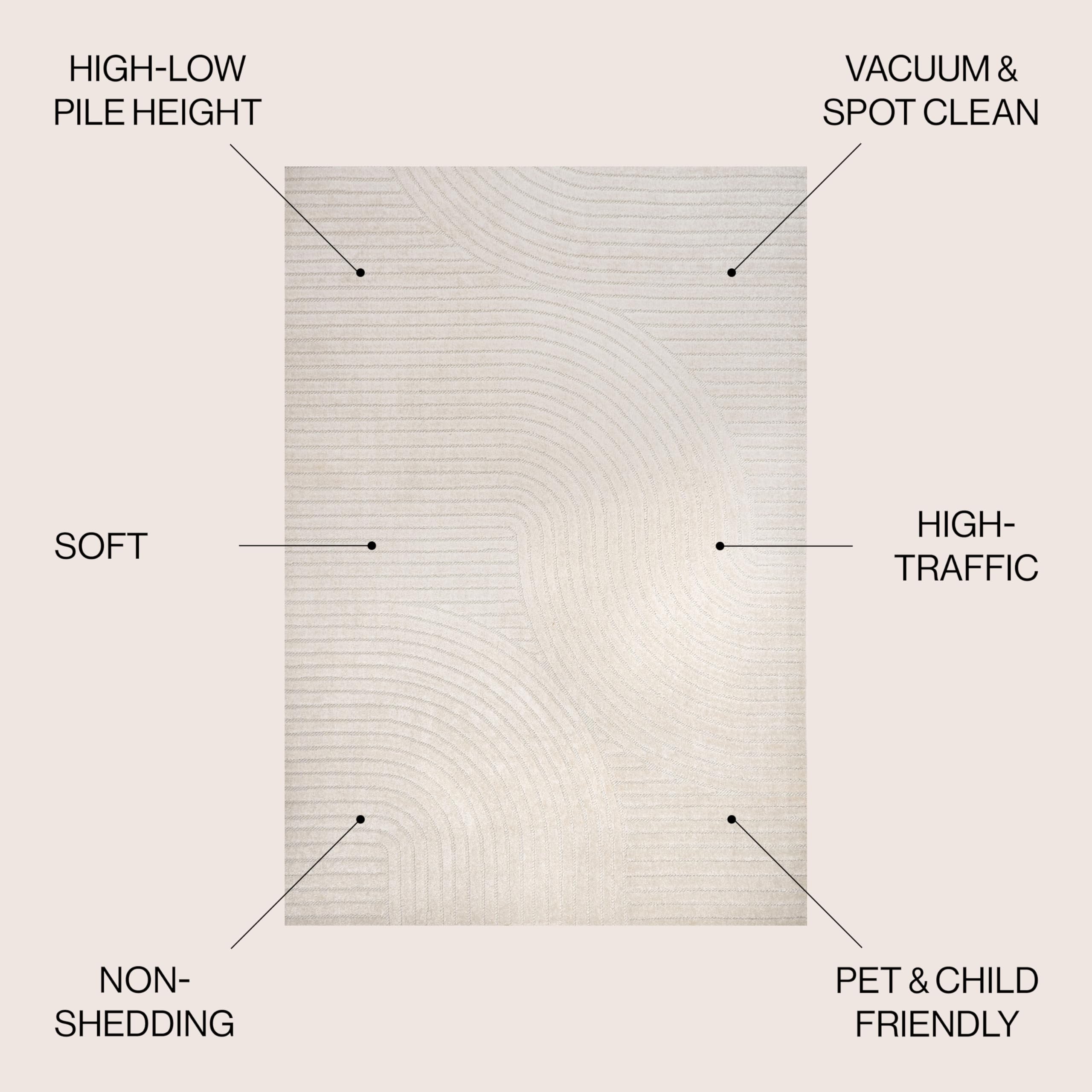Jonathan Y Scn100B-8 Skagen High-Low Minimalist Curve Geometric Indoor/Outdoor Area Rug, Modern, Contemporary, Geometric, Bohemi