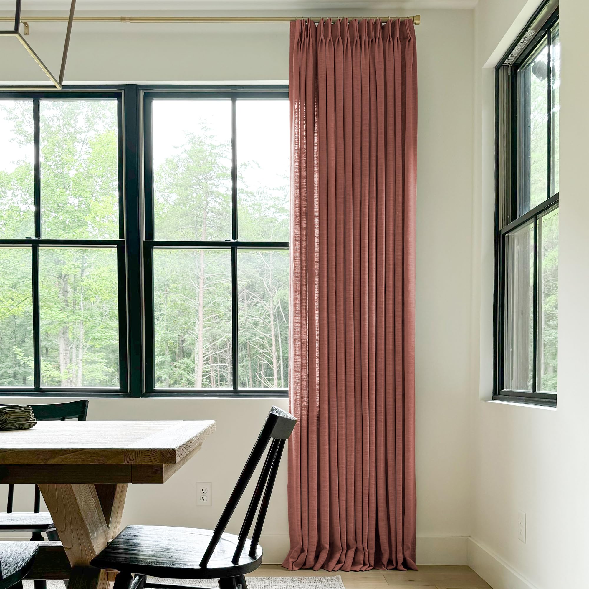 Twopages Firebrick Linen Pinch Pleat Drape For Living Room, Window Treatment Curtain Panel Double Layer Room Darkening Light Fil
