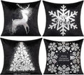 All Smiles Black Silver Christmas Throw Pillow Covers Decorations Cases 18X18 Set Of 4 Winter Snowflakes Xmas Indoor Home D  Cor