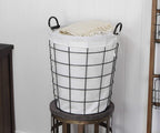 HomeRoots Large White Fabric Lined Metal Laundry Type Basket With Handle