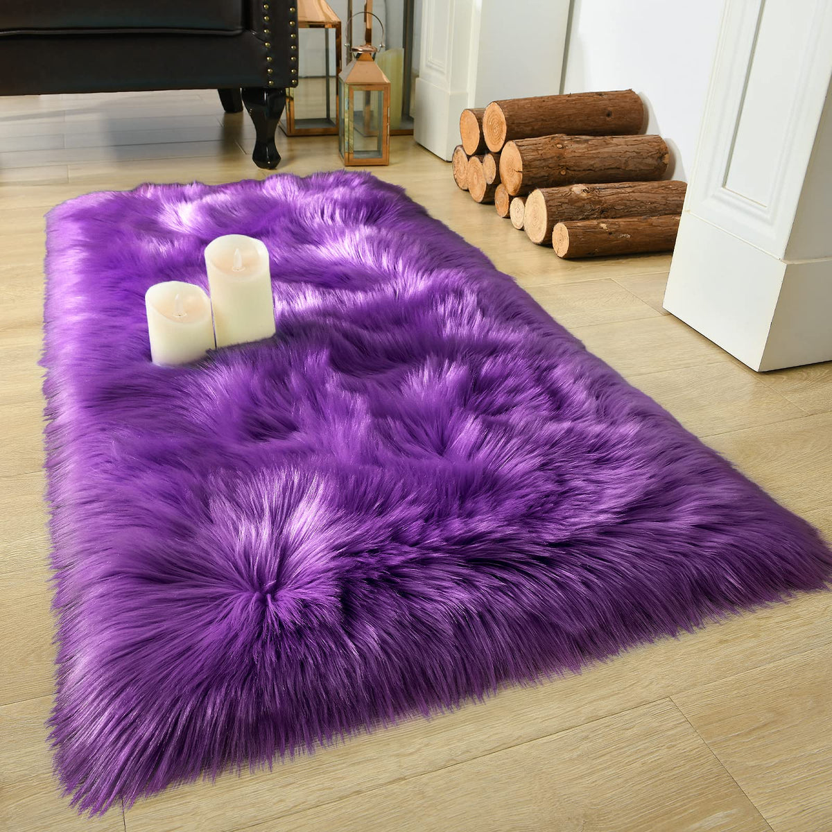 LOCHAS Soft Fluffy Faux Fur Rugs for Bedroom Bedside Rug 2x4 Feet, Washable, Furry Sheepskin Area Rug for Living Room Girls Room