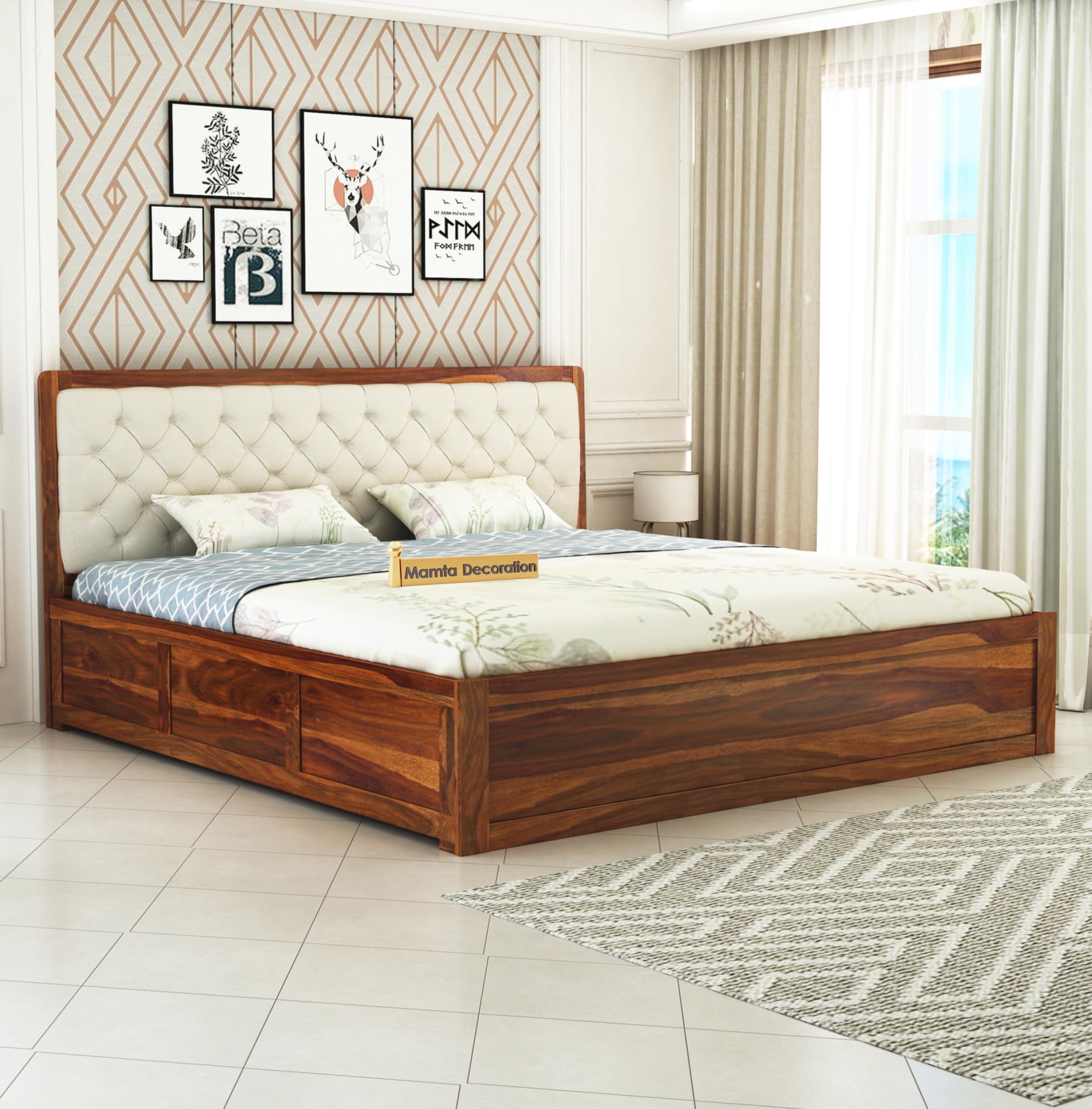 Mamta Decoration Sheesham Wood King Size Bed With Box Storage, Wooden Double Bed Cot Palang Furniture For Bedroom Living Room Ho