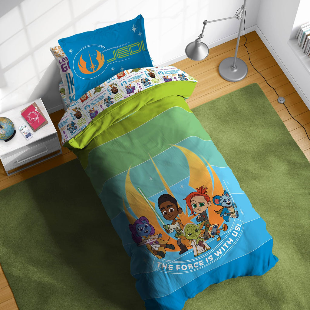 Star Wars Young Jedi Adventures Twin Comforter Set - 5 Piece Kids Bedding Includes Comforter, Sheets & Pillow Cover - Super Soft
