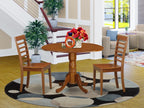 East West Furniture DLML3-SBR-W 3 Piece Kitchen Table Set for Small Spaces Contains a Round Dining Table with Dropleaf and 2 Dining Room Chairs, 42x42 Inch, Saddle Brown