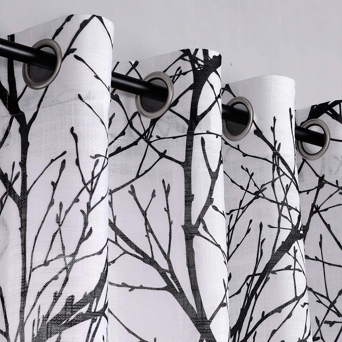 FMFUNCTEX Black White Sheer Curtains for Living-Room 54 inches Long Print Semi-Sheer Window Drapes for Bedroom Branch Tree Curta