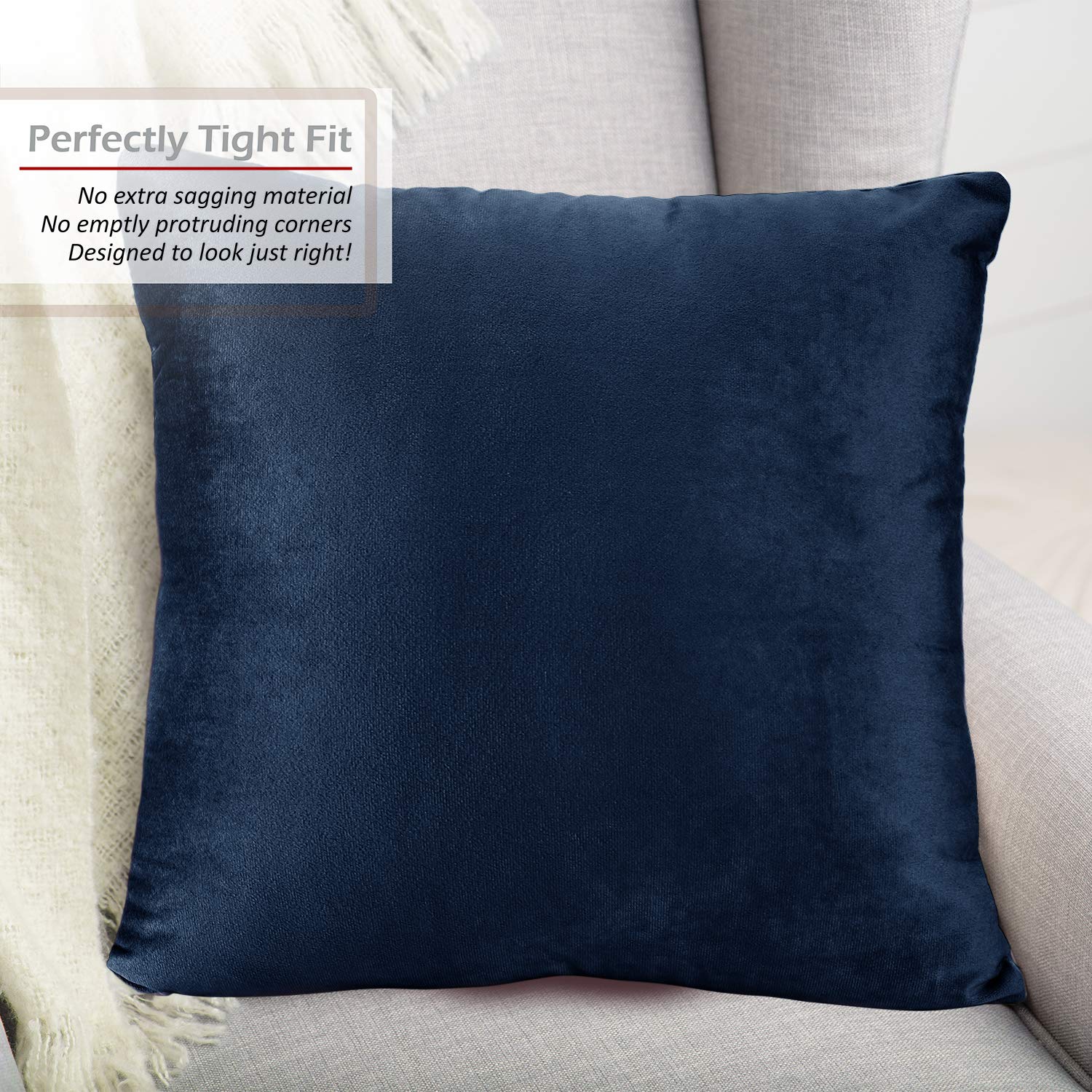Nestl Throw Euro Pillow Covers, Cozy Velvet Decorative Pillow Covers 26 X 26 Inches, Soft Solid Couch Pillow Case For Sofa, Bed And Car, Set Of 2 - Navy Blue