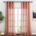 Nicetown Linen Sheer Burnt Orange Curtains, Grommet Decorative Rustic Farmhouse Linen Blend Curtains & Drapes Privacy With Light