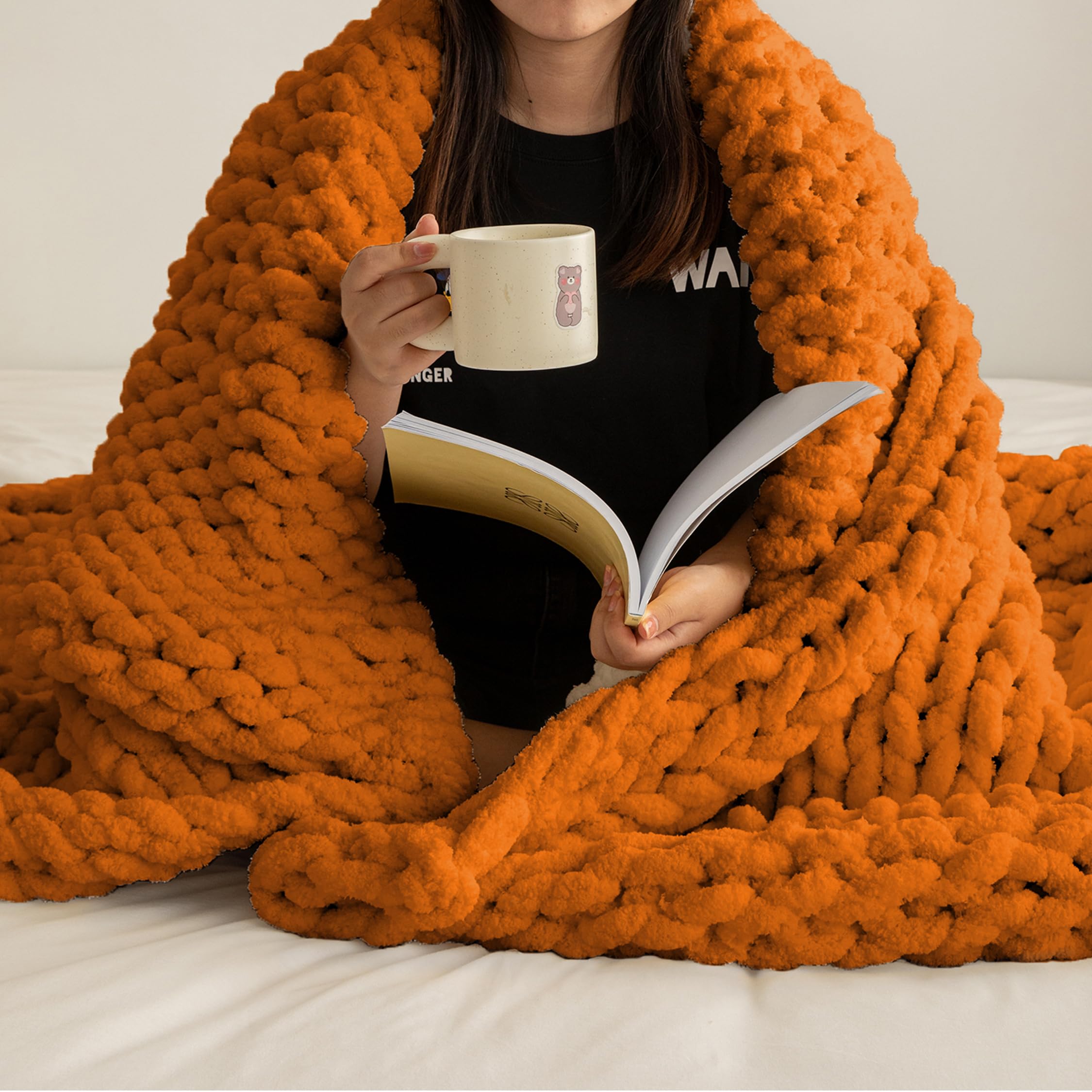 Atmosurely Ultra Soft Sage Green Chunky Knit Throw Blanket Cozy Fluffy Chenille Yarn Handmade Cable Knit Crochet Blanket For Bed