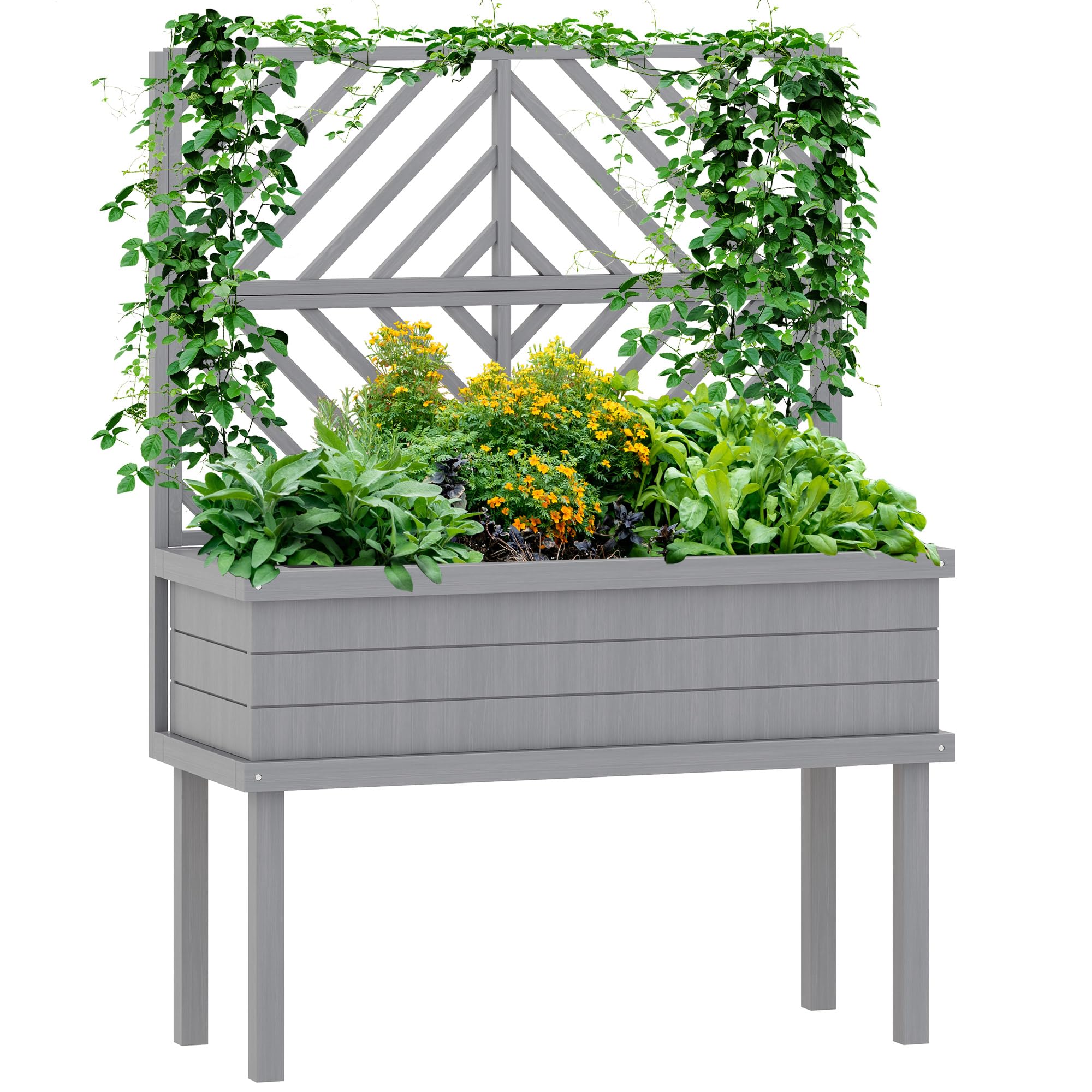 Outsunny Raised Garden Bed With Trellis For Climbing Plants, Vegetable, Grape Vines, Elevated Planter Box With Legs, Drainage Ho