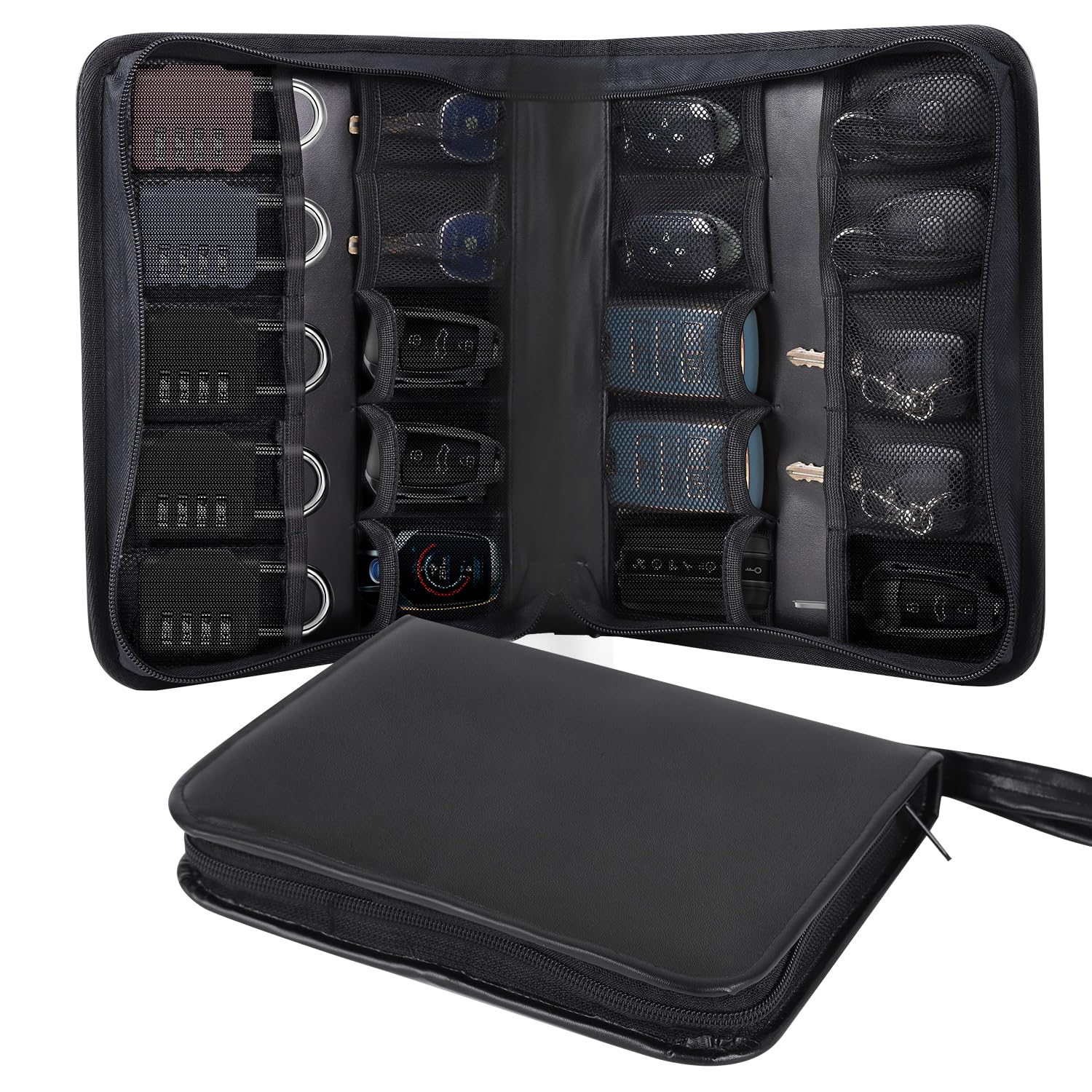 Portable Leather Key Organizer, Zippered Key Holder Combination Lock Storage Case & Binder Box