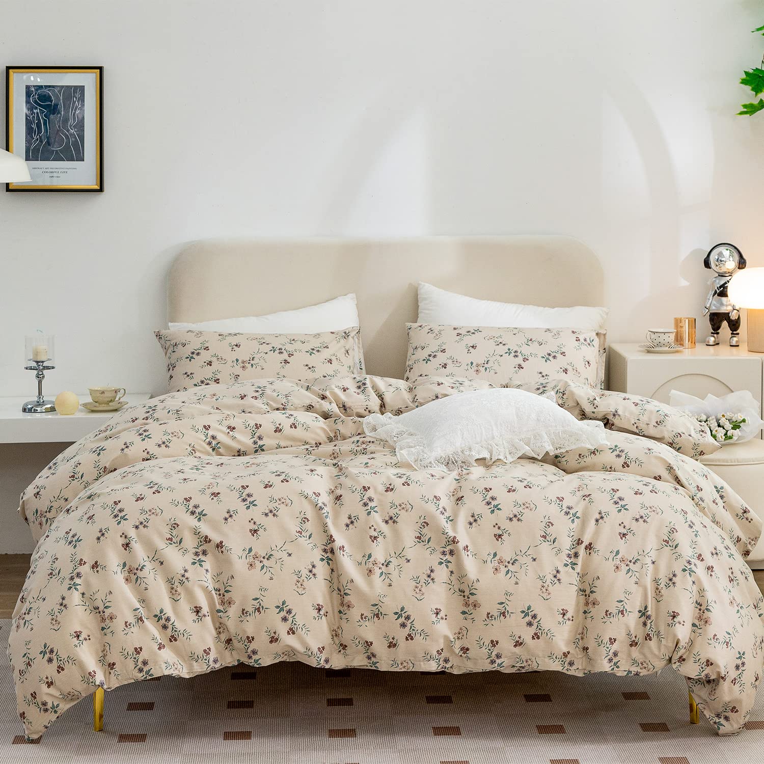 Jane Yre Floral Twin Duvet Cover, Brushed Microfiber 3 Pieces Floral Bedding Set, Garden Style Vintage Floral Twin Duvet Cover F