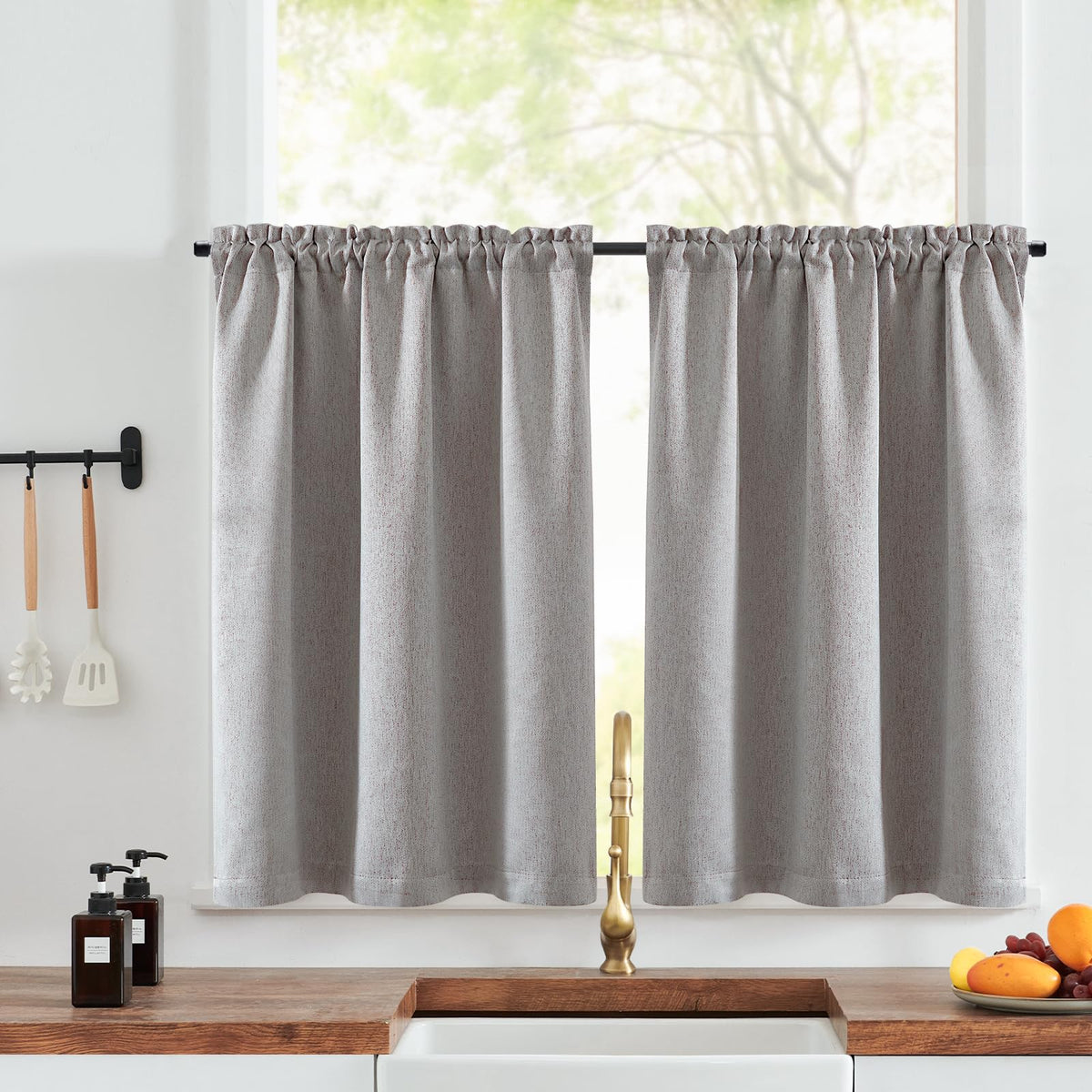 jinchan Kitchen Curtains 36 Inch Length Modern Farmhouse Tier Curtains Privacy Thick Cafe Curtains Room Darkening Half Window Cu