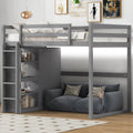 GDFStudio Full Size Wood Loft Bed with Wardrobe, 4Tier Storage Shelves and LED Light  SpaceSaving Loft Bed Frame with Ladder 