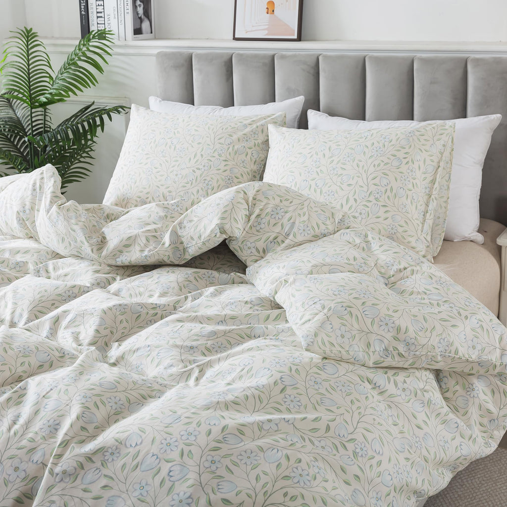 Honeilife Floral Duvet Cover Queen - 100% Cotton Comforter Cover, Soft & Breathable Bedding Duvet Cover Sets With Zipper Closure