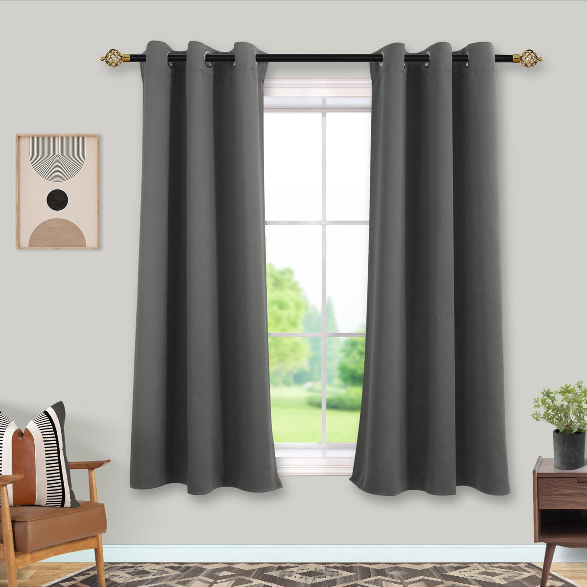 Mrs.Naturall Dark Grey Curtains 42X54 Inch Length For Living Room 2 Panels Blackout Room Darkening Curtain For Bedroom