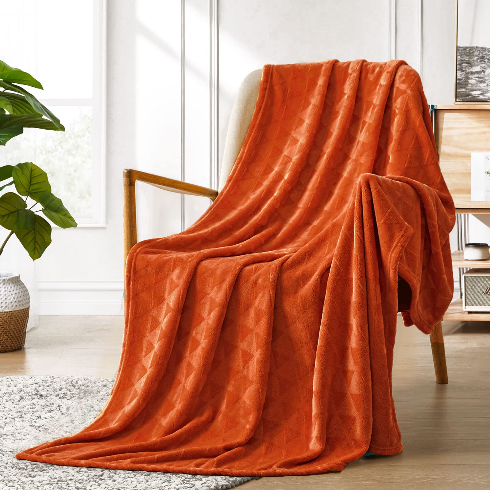 Excervent Soft Flannel Fleece Twin Size Blanket (Burnt Orange, 60X80 Inches) Lightweight Plush Cozy Microfiber Throws Blankets W
